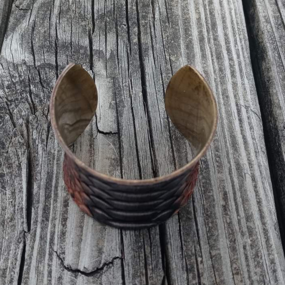 Vintage Rustic Cuff Python Bracelet Gold Metal - image 6